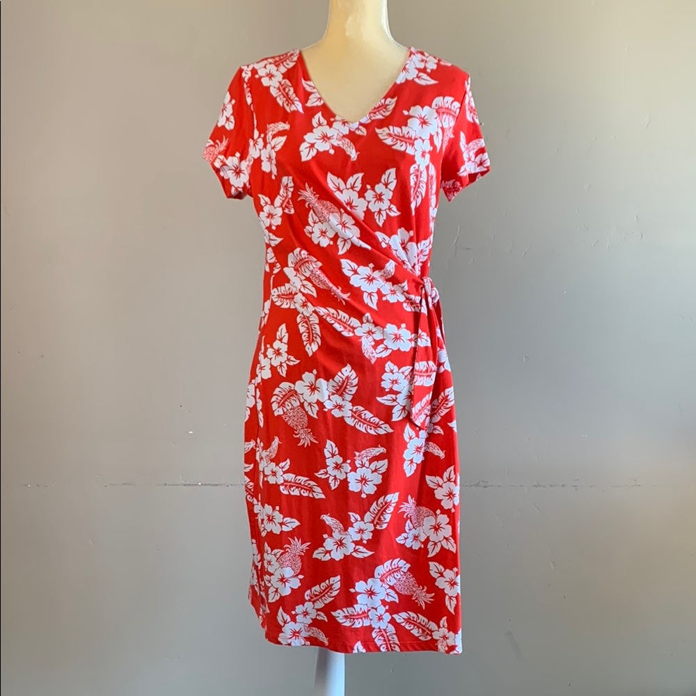 Lands' End Red Floral Hawaiian Dress, NWOT Medium 10-12